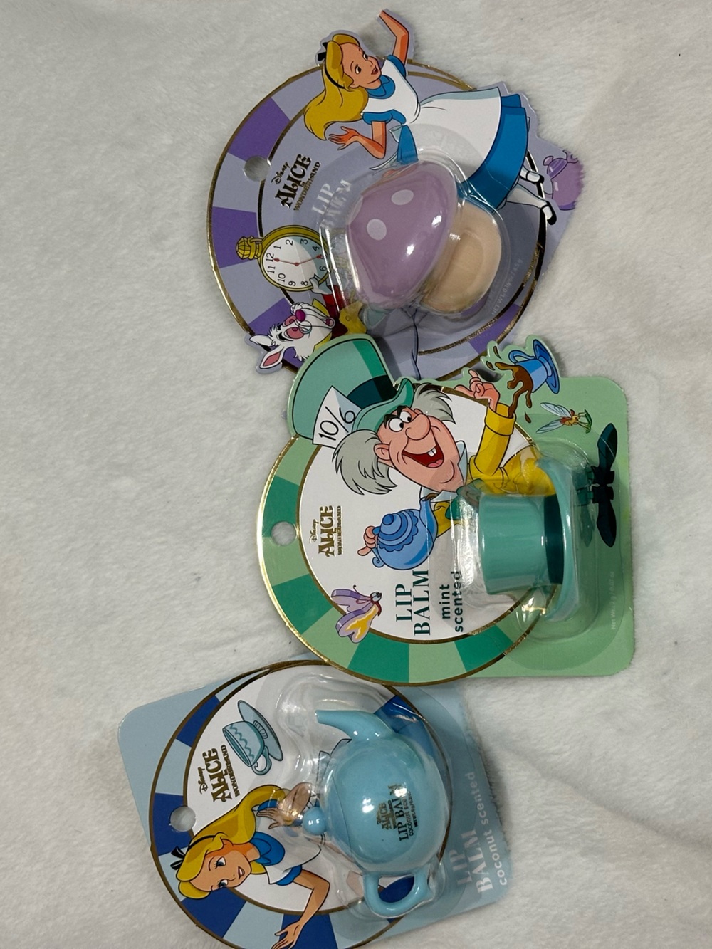 Disney Alice in Wonderland Lip Balm Trio Teapot Mad Hatter Mushroom